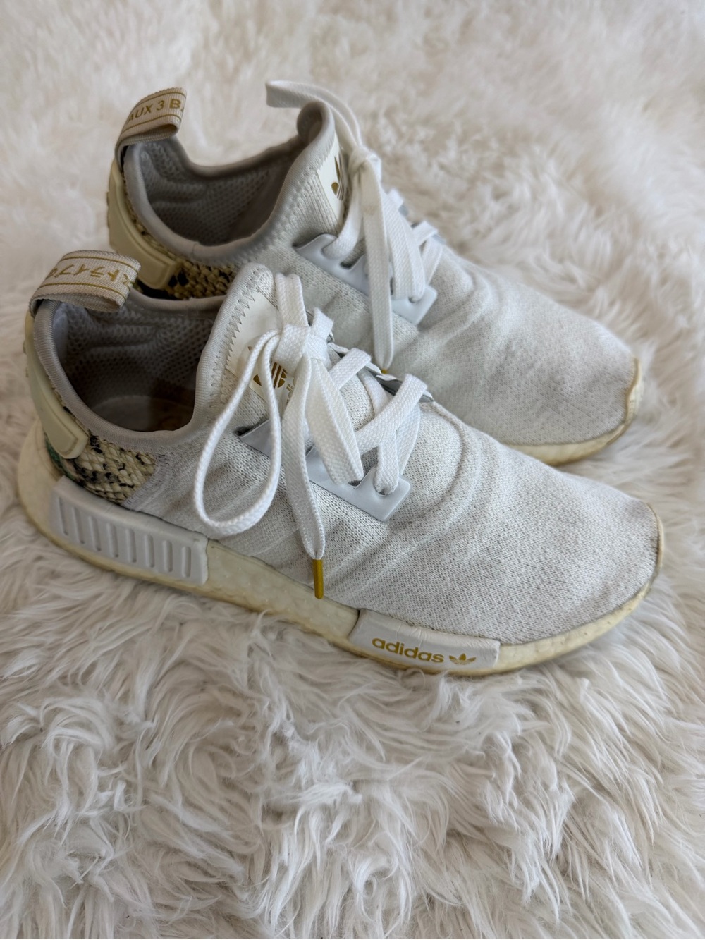 adidas White & Gold NMD R1 Women's Athletic Sneakers
